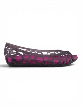 Crocs Adrina II Women's Grey Pink Laser Cut Jelly Ballet Flats 9
